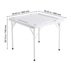 Mahjong Table, Square 4 Player Folding Card Table with 4 Cup Holders & 4 Chip Trays, Portable Domino Game Table with 1 Set of Dominoes for Mahjong Poker Puzzles, 90 x 90-inch, White