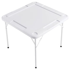 Mahjong Table, Square 4 Player Folding Card Table with 4 Cup Holders & 4 Chip Trays, Portable Domino Game Table with 1 Set of Dominoes for Mahjong Poker Puzzles, 90 x 90-inch, White