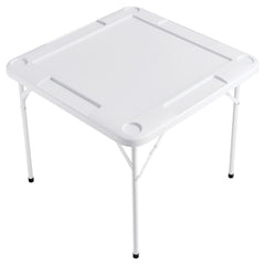 Mahjong Table, Square 4 Player Folding Card Table with 4 Cup Holders & 4 Chip Trays, Portable Domino Game Table with 1 Set of Dominoes for Mahjong Poker Puzzles, 90 x 90-inch, White
