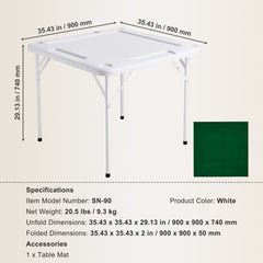Mahjong Table, 4 Player Folding Domino Table with Wear-Resistant Green Tabletop, Portable Square Card Table with 4 Cup Holders & 4 Chip Trays for Mahjong Poker Puzzles, 90 x90-inch