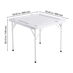 Mahjong Table, 4 Player Folding Domino Table with Wear-Resistant Green Tabletop, Portable Square Card Table with 4 Cup Holders & 4 Chip Trays for Mahjong Poker Puzzles, 90 x90-inch