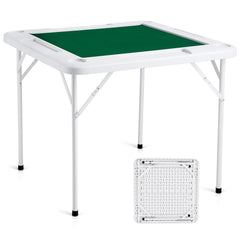 Mahjong Table, 4 Player Folding Domino Table with Wear-Resistant Green Tabletop, Portable Square Card Table with 4 Cup Holders & 4 Chip Trays for Mahjong Poker Puzzles, 90 x90-inch