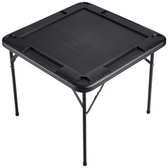 Mahjong Table, Square 4 Player Folding Card Table with 4 Cup Holders & 4 Chip Trays, Portable Domino Game Table with 1 Set of Dominoes for Mahjong Poke Puzzles, 90 x 90-inch, Black