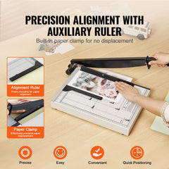 Paper Cutter, Guillotine Trimmer, 381 mm Cut Length, 16 Sheets Capacity, Heavy Duty Guillotine Paper Cutter with Guard Rail/Blade Lock for Cardstock/Cardboard, Paper Trimmer for Home Office