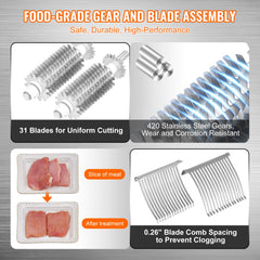 Commercial Meat Tenderizer, Heavy Duty Stainless Steel Meat Tenderizer Machine, Quick and Easy Manual Operation Kitchen Tool, 148mm Feed Port for Beef, Turkey, Chicken, Pork, Steak, and Fish