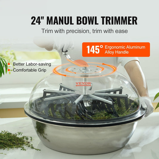 Leaf Bowl Trimmer, 24'' Trimmer Bowl, Manual Bud Trimmer with Stainless-Steel Blades for Twisted Spin Cut, Clear Visibility Dome and Hand Pruner Included, for Cutting Leaves, Buds, Flowers