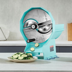 Manual Vegetable Fruit Slicer, 0-0.5"/0-12mm Thickness Adjustable Commercial Slicer Machine, Double Feed Ports, Stainless Steel Blade Food Cutter Slicing Machine for Cucumber, Lemon, Tomato