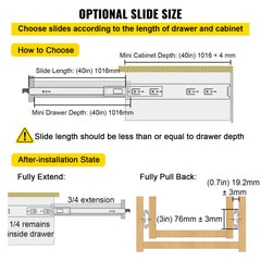 Drawer Slides with Lock, 1 Pair 40 inch, Heavy-Duty Industrial Steel up to 500 lbs Capacity, 3-Fold Full Extension, Ball Bearing Lock-in & Lock-Out, Side Mount