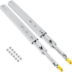 Drawer Slides with Lock, 1 Pair 60 inch, Heavy-Duty Industrial Steel up to 500 lbs Capacity, 3-Fold Full Extension, Ball Bearing Lock-in & Lock-Out, Side Mount