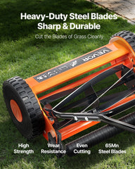 Push Reel Lawn Mower 35 cm, 5 Blades Manual Push Mower No Motor, 15-45 mm Adjustable Cutting Height, Walk-Behind Lawn Mowers with Grass Catcher Bag for Green Lawns, Driveways, Courtyards