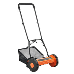 Push Reel Lawn Mower 35 cm, 5 Blades Manual Push Mower No Motor, 15-45 mm Adjustable Cutting Height, Walk-Behind Lawn Mowers with Grass Catcher Bag for Green Lawns, Driveways, Courtyards
