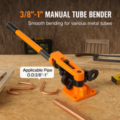 Pipe Tube Bender, 3/8" to 1" OD Manual Pipe Tube Bender with 7 Bending Dies, 180° Copper Aluminum Pipes Bending Tools for HVAC Air Conditioning Refrigerator Auto Repair