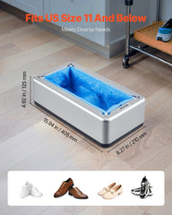 Shoe Cover Dispenser, Automatic Shoe Covers Dispenser with 100 Pcs of Non-Slip Disposable Shoes Covers, Fits Size Up to US 11, for Home, Office, Lab, Factory, Hospital, Indoor Use, Silver