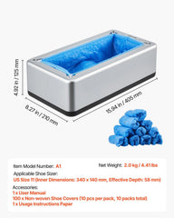 Shoe Cover Dispenser, Automatic Shoe Covers Dispenser with 100 Pcs of Non-Slip Disposable Shoes Covers, Fits Size Up to US 11, for Home, Office, Lab, Factory, Hospital, Indoor Use, Silver