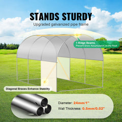 Walk-in Tunnel Greenhouse 9.58x6.43x6.23ft Galvanized Frame PE Cover White