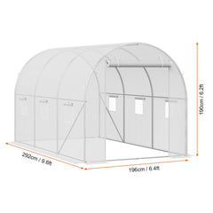 Walk-in Tunnel Greenhouse 9.58x6.43x6.23ft Galvanized Frame PE Cover White