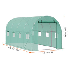 Walk-in Tunnel Greenhouse 14.6x6.36x6.3ft Galvanized Frame PE Cover Green