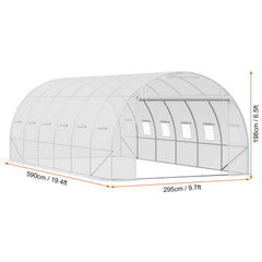 Walk-in Tunnel Greenhouse, 19.4x9.7x6.5 ft Hoop House Greenhouse Tunnel, Plant Hot House with Galvanized Steel Frame, White PE Cover, Roll-up Zipper Door and 12 Windows for Outdoor