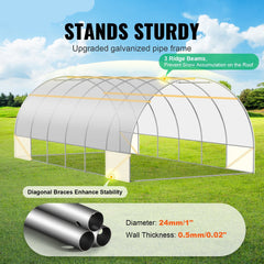 Walk-in Tunnel Greenhouse, 19.4x9.7x6.5 ft Hoop House Greenhouse Tunnel, Plant Hot House with Galvanized Steel Frame, White PE Cover, Roll-up Zipper Door and 12 Windows for Outdoor