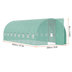 Walk-in Tunnel Greenhouse 27.38x9.5x7.38ft Galvanized Frame PE Cover Green