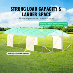 Walk-in Tunnel Greenhouse, 29.5x9.8x6.6 ft Hoop House Greenhouse Tunnel, Peaked Roof Plant Hot House with Galvanized Steel Frame, Green PE Cover, Roll-up Zipper Door and 12 Windows for Outdoor