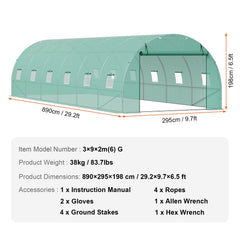 Walk-in Tunnel Greenhouse 29.2x9.7x6.5ft Galvanized Frame PE Cover Green