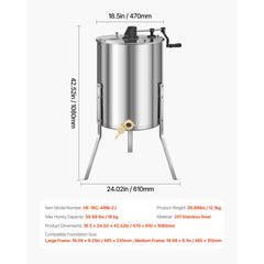 Honey Extractor, 4/8 Frame Manual Honey Spinner with Transparent Lid, Stainless Steel Honeycomb Drum Spinner with Height Adjustable Stand, Honeycomb Extraction Equipment for Beekeeping