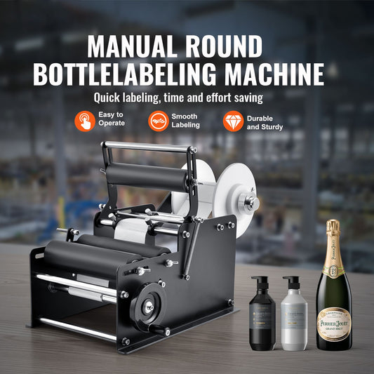 Manual Round Labeling Machine, 15-20pcs/min, Bottle Label Applicator for Round Bottles, Adjustable Manual Round Bottle Labeler Suitable for Round Bottle Diameter 20-120 mm (with Pressing Bar)
