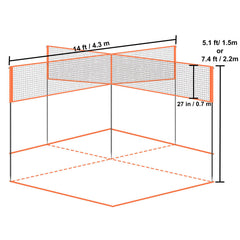 4-Way Volleyball Net, Adjustable Height Badminton Net Set for Backyard Beach Lawn, Outdoor Portable Volleyball Net with Carrying Bag, 4 Square Quick Assemble Game Set For Kids And Adults