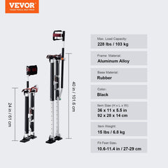 Drywall Stilts, 61-101.6 cm Adjustable Aluminum Tool Stilts with Protective Knee Pads, Durable and Non-slip Work Stilts for Sheetrock Painting, Walking, Taping, Black