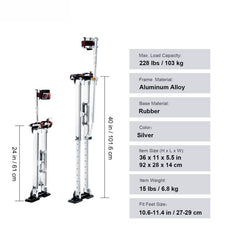 Drywall Stilts, 24''-40'' Adjustable Aluminum Tool Stilts with Protective Knee Pads, Durable and Non-Slip Work Stilts for Sheetrock Painting, Walking, Taping, Silver
