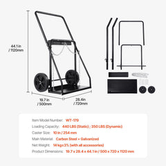 Dual Welding Cylinder Cart, Oxygen Acetylene Tank Cart with 440LBS Static Weight Capacity, 10-Inch Solid Wheels and Tank Storage Safety Chains, Suitable for Double 12.5-Inch Dia. Gas Cylinders
