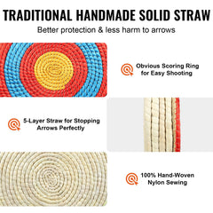 Archery Target, 5 Layers 20" Arrow Target, Traditional Solid Straw Round Archery Target Shooting Bow, Hand-Made Arrows Target, Coloured Rope Target for Backyard Outdoor Hunting Shooting Practice