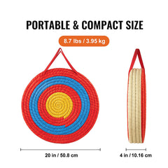 Archery Target, 5 Layers 20" Arrow Target, Traditional Solid Straw Round Archery Target Shooting Bow, Hand-Made Arrows Target, Coloured Rope Target for Backyard Outdoor Hunting Shooting Practice
