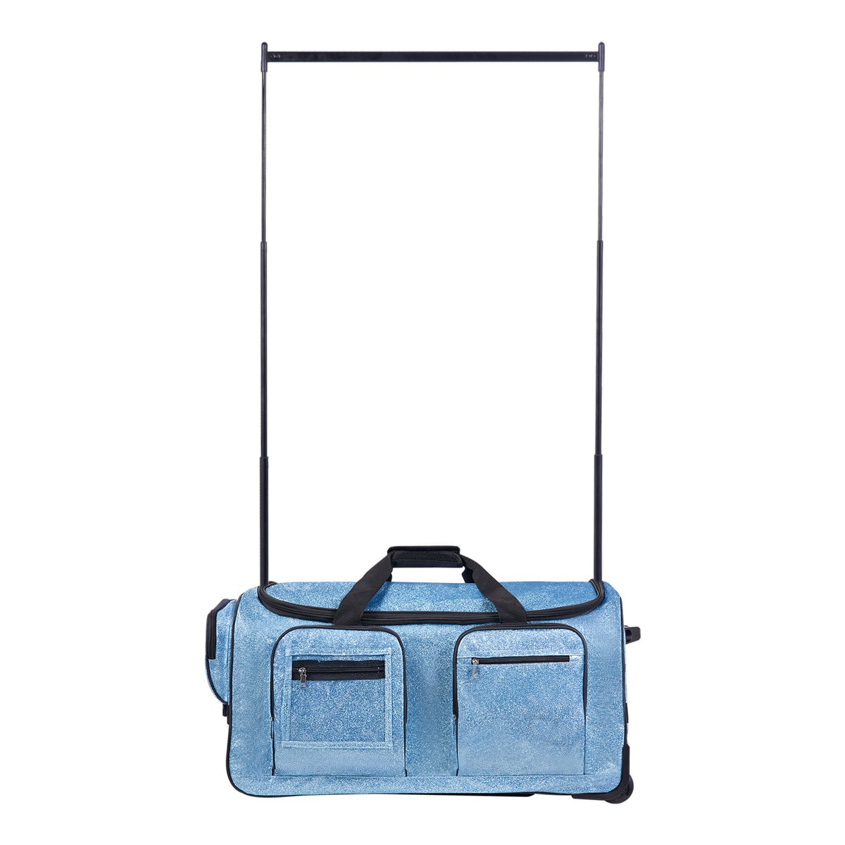 Dance Bag with Garment Rack, 736.6 mm Rolling Dance Duffel, with Wheels, USB Port, Height Adjustable Clothes Rack, Privacy Protection Curtain, Ideal for Travel and Competitions, Sparkling Blue