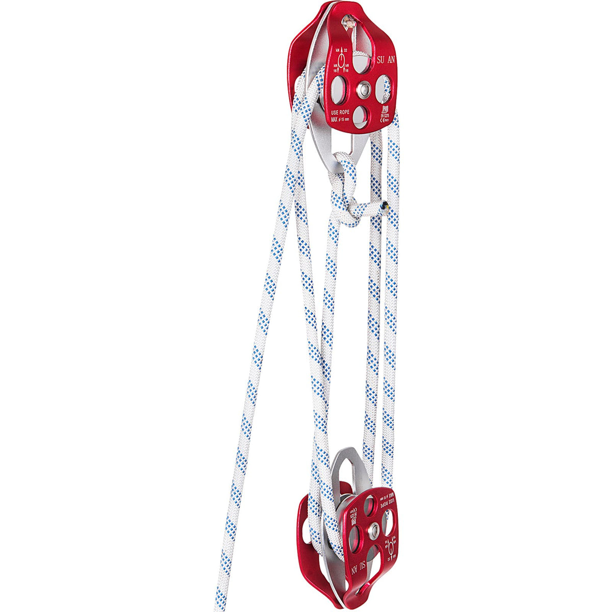 Twin Sheave Block and Tackle 1.02-1.27cm 3048-6096cm Twin Sheave Block with Braid Rope 2993.71-3494.93kgs Double Pulley Rigging
