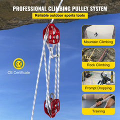 Twin Sheave Block and Tackle 1.09-1.27cm 3048-6096cm Twin Sheave Block with Braid Rope 30-35KN 2994-3495KGS Double Pulley Rigging (1/2" x 200')
