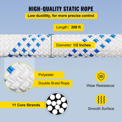 Twin Sheave Block and Tackle 1.09-1.27cm 3048-6096cm Twin Sheave Block with Braid Rope 30-35KN 2994-3495KGS Double Pulley Rigging (1/2" x 200')