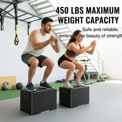 3 in 1 Plyometric Jump Box, 16/14/12 Inch Wooden Plyo Box, Platform & Jumping Agility Box, Anti-Slip Fitness Exercise Step Up Box for Home Gym Training, Conditioning Strength Training, Black