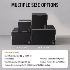 3 in 1 Plyometric Jump Box, 16/14/12 Inch Wooden Plyo Box, Platform & Jumping Agility Box, Anti-Slip Fitness Exercise Step Up Box for Home Gym Training, Conditioning Strength Training, Black
