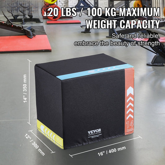 3 in 1 Plyometric Jump Box, 16/14/12 Inch Cotton Plyo Box, Platform & Jumping Agility Box, Anti-Slip Fitness Exercise Step Up Box for Home Gym Training, Conditioning Strength Training, Black