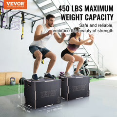 3 in 1 Plyometric Jump Box, 30/24/20 Inch Wooden Plyo Box, Platform & Jumping Agility Box, Anti-Slip Fitness Exercise Step Up Box for Home Gym Training, Conditioning Strength Training, Black