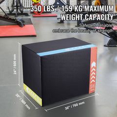 3 in 1 Plyometric Jump Box, 30/24/20 Inch Foam Plyo Box, Platform & Jumping Agility Box, Anti-Slip Fitness Exercise Step Up Box for Home Gym Training, Conditioning Strength Training, Black