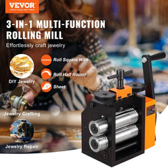 Rolling Mill, 3"/76 mm Jewelry Rolling Mill Machine, 1: 2 Gear Ratio, 3-in-1 Multi-function Rolling Mill, 0.1-7mm Press Thickness for Metal Jewelry Making Sheet Square Wire Semicircle Pattern