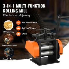 Rolling Mill, 1.77"/45 mm Jewelry Rolling Mill Machine, 1: 2.4 Gear Ratio, 3-in-1 Multi-function Rolling Mill, 0-6 mm Press Thickness for Metal Jewelry Making Sheet Square Wire Semicircle