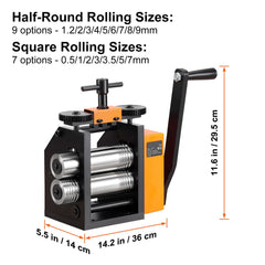 Rolling Mill, 2.95"/75 mm Jewelry Rolling Mill Machine, 1: 2 Gear Ratio, 3-in-1 Multi-function Rolling Mill, 0.03-6.5mm Press Thickness for Metal Jewelry Making Sheet Square Wire Semicircle