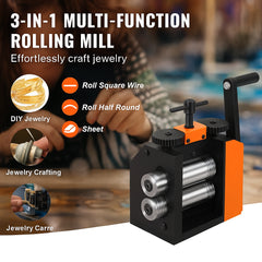 Rolling Mill, 2.95"/75 mm Jewelry Rolling Mill Machine, 1: 2 Gear Ratio, 3-in-1 Multi-function Rolling Mill, 0.03-6.5mm Press Thickness for Metal Jewelry Making Sheet Square Wire Semicircle