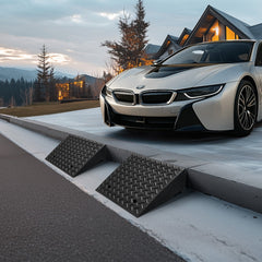 Driveway Curb Ramp, 3.175 Tons Load Capacity, 17.8 cm Rise Height Heavy Duty Curbside Bridge Ramp with Drainage Tank for Wheelchairs, Strollers, Motorcycles, Cars, Lawn Mowers & Trailers, 2 Pack