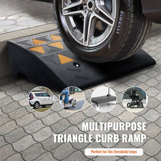 Rubber Curb Ramp 15.2 cm Rise Height Sidewalk Curb Ramp, 37 cm Width 49.1 cm Length Driveway Ramp for Curb, 15T Heavy Duty Rubber Ramp for Forklifts, Trucks, Buses, Cars, Wheelchairs, Bikes