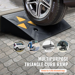 Rubber Curb Ramp 10.8 cm Rise Height Sidewalk Curb Ramp, 30 cm Width 50 cm Length Driveway Ramp for Curb, 15T Heavy Duty Rubber Ramp for Forklifts, Trucks, Buses, Cars, Wheelchairs, Bikes